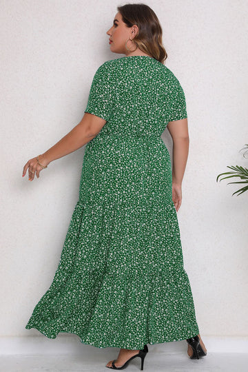 Plus Size Kwiatowy Nadruk Zielona Maxi Sukienki Na Co Dzień